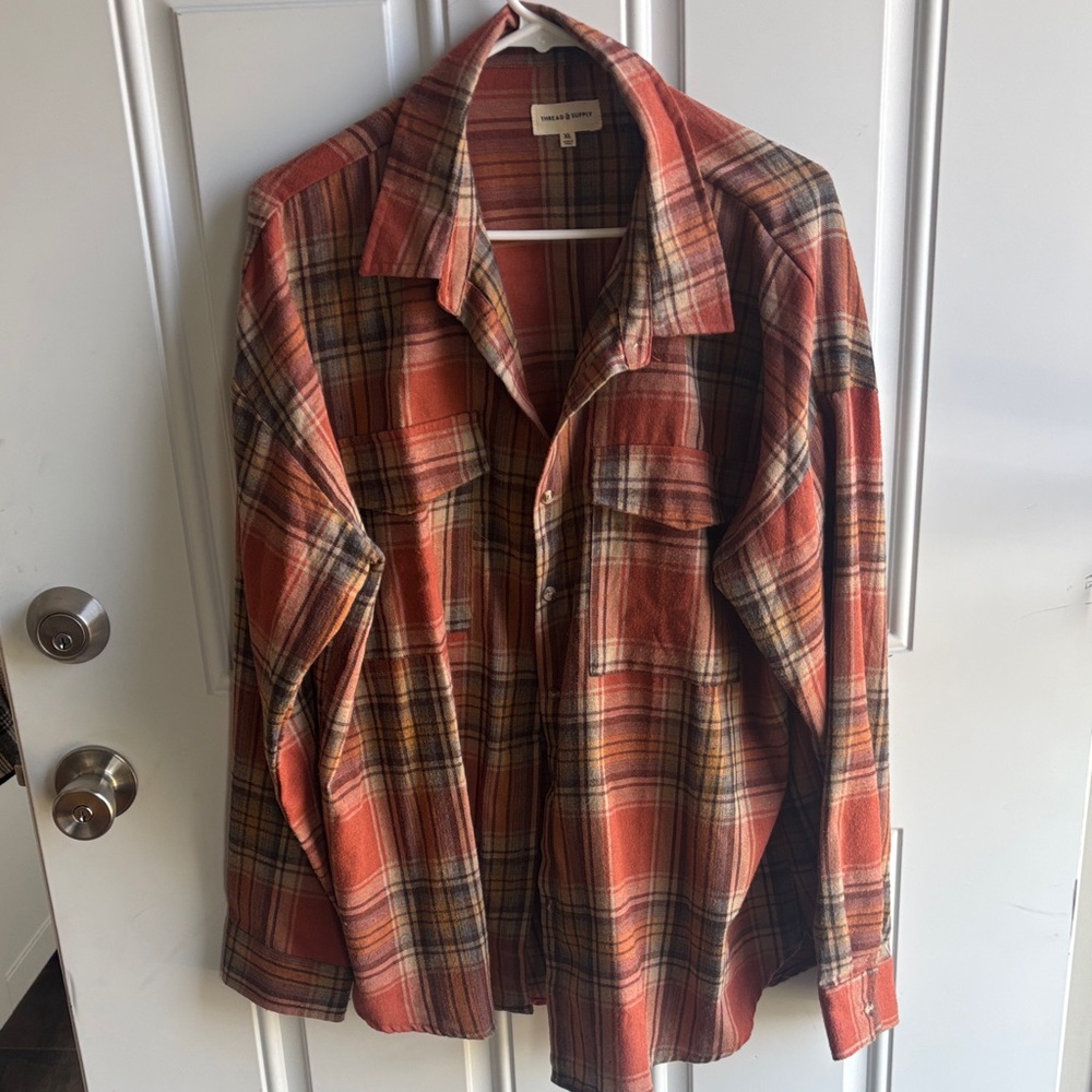 Women’s  Rust Plaid Button-Up Shirt